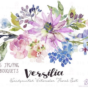 Watercolour Flower Clip Art Collection Hand Painted Graphics, purple flower, hand drawn clip art, flower clip art Versilia image 1