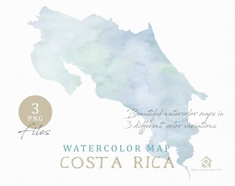 Mapa de Costa Rica, Mapa de acuarela, Descarga instantánea, Mapa digital, Mapa Clipart, Arte de pared, Color Mapa Clip Art, Mapa personalizado, Mapa de acuarela