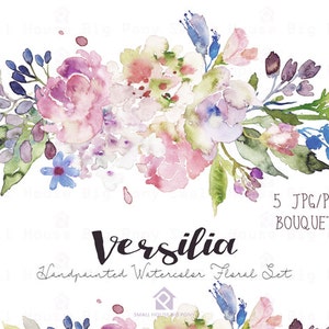 Watercolour Flower Clip Art Collection Hand Painted Graphics, purple flower, hand drawn clip art, flower clip art Versilia image 4