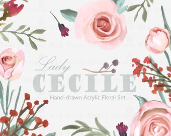 Watercolour Floral Clipart: Watercolour Clip Art/Rose/Individual PNG files/Hand Painted-Lady Cecile