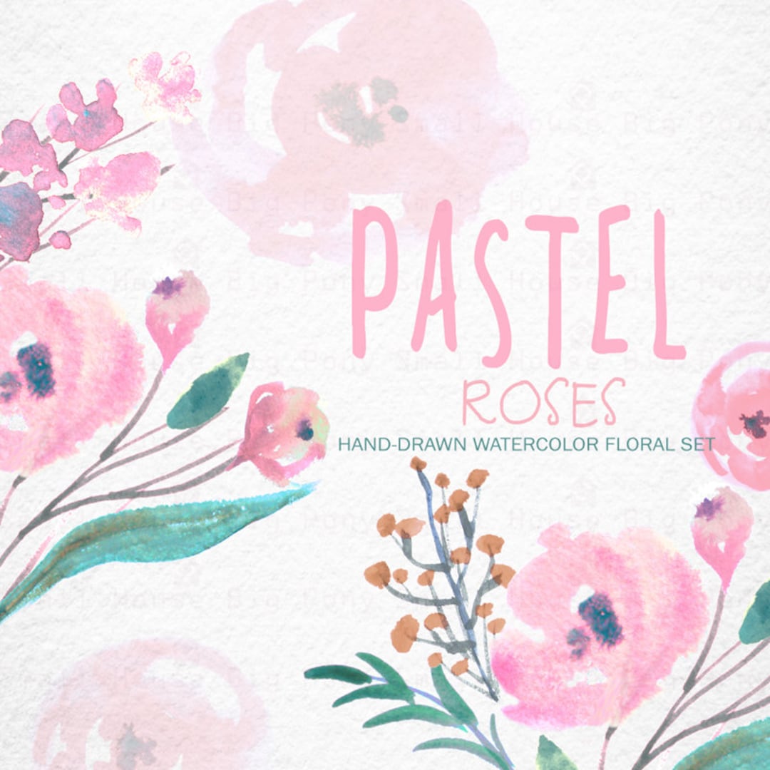 Watercolour Floral Clipart: Pastel Roses, Watercolour Clip Art/rose