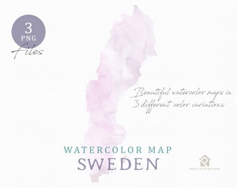 Sweden Map, Watercolor Map, Instant Download, Digital Map, Map Clipart, Wall Art, Color Map Clip Art, Custom Map, Watercolor Map