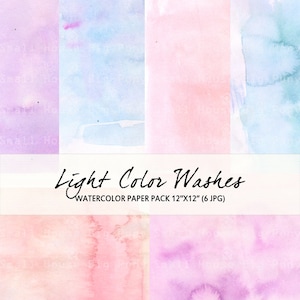 Watercolor Digital Paper Pack: &quot;Light Color Washes &quot; background papers in beautiful pastel colors - Commercial Use 12x12