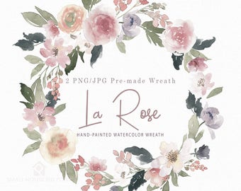 Watercolour Flower Clip Art -  Handmade, watercolour clipart, digital download, instant download - La Rose Wreath