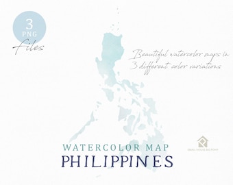 Philippines Map, Watercolor Map, Instant Download, Digital Map, Map Clipart, Wall Art, Color Map Clip Art, Custom Map, Watercolor Map