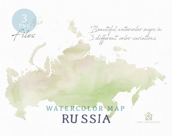 Russia Map, Watercolor Map, Instant Download, Digital Map, Map Clipart, Wall Art, Color Map Clip Art, Custom Map, Watercolor Map