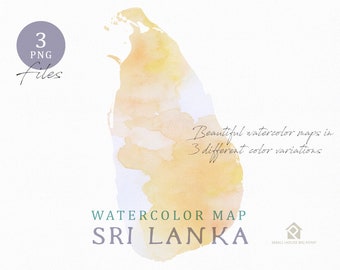 Sri Lanka Map, Watercolor Map, Instant Download, Digital Map, Map Clipart, Wall Art, Color Map Clip Art, Custom Map, Watercolor Map