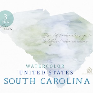 South Carolina Map, Watercolor Map, Digital Map, Map Clipart, Wall Art, Color Map Clip Art, Custom Map, Watercolor Map