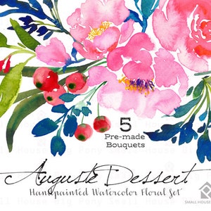 Digital Clipart- Watercolor Flower Clipart, peonies Clip art, Floral Bouquet Clipart- Auguste Dessert LARGE Bouquets