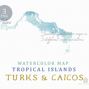 Turks & Caicos Map, Watercolor Map, Instant Download, Digital Map, Map Clipart, Wall Art, Color Map Clip Art, Custom Map, Watercolor Map image 3