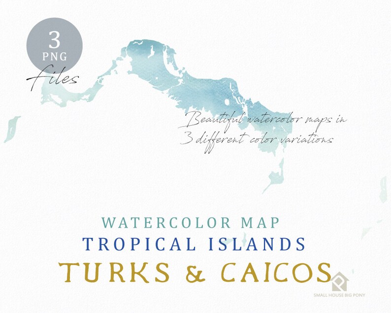 Turks & Caicos Map, Watercolor Map, Instant Download, Digital Map, Map Clipart, Wall Art, Color Map Clip Art, Custom Map, Watercolor Map image 3