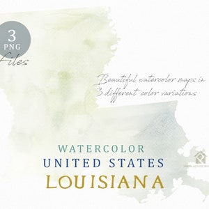 Louisiana Map, Watercolor Map, Digital Map, Map Clipart, Wall Art, Color Map Clip Art, Custom Map, Watercolor Map