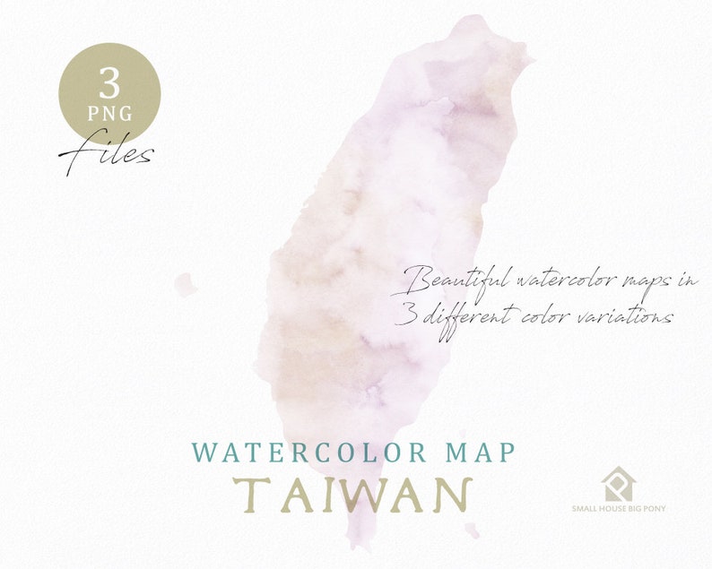 Taiwan Map, Watercolor Map, Instant Download, Digital Map, Map Clipart, Wall Art, Color Map Clip Art, Custom Map, Watercolor Map image 1