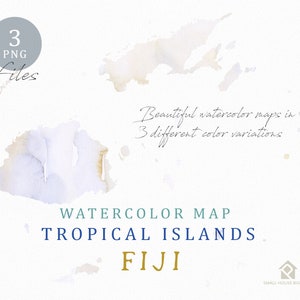Fiji Map, Watercolor Map, Instant Download, Digital Map, Map Clipart, Wall Art, Color Map Clip Art, Custom Map, Watercolor Map