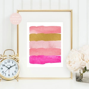 Pink Watercolor Abstract, Abstract Wall Art, Pink And Gold, Printable Art, Pink Wall Art, Pink Abstract Art, Instant Download