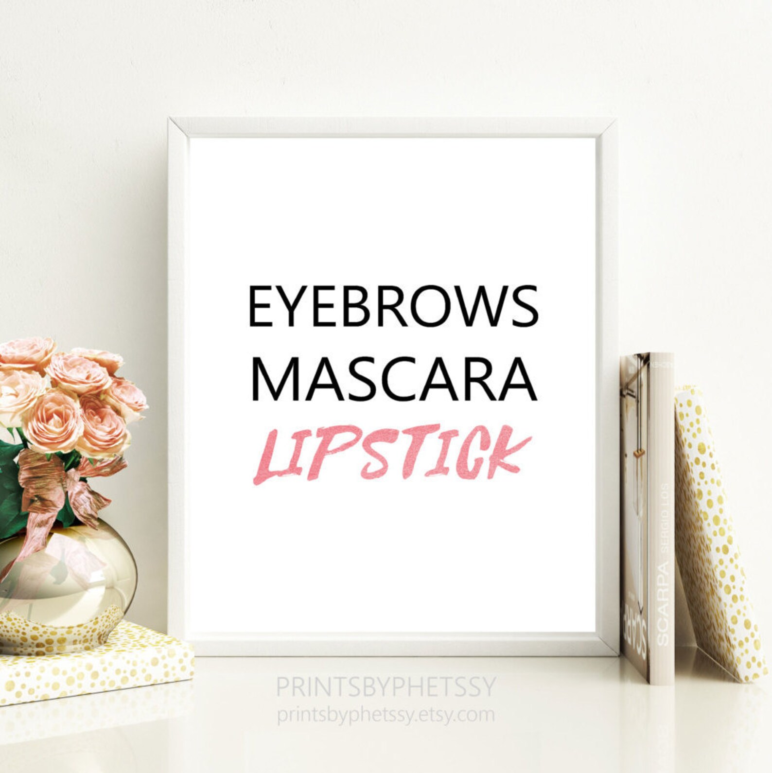 Makeup Print, Makeup Wall Art, Makeup Poster, Lipstick Print eyebrows Mascara Lipstick Print ...