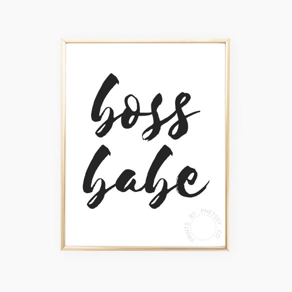 Boss Babe, Cute Office Decor, Black and White, Printable Wall Art, Inspirational Words, Glam Office Decor, Instant Download