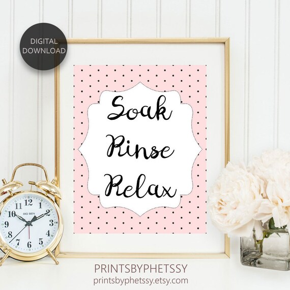 Pink And Black Bathroom Decor Soak Rinse Relax Vanity Art Etsy
