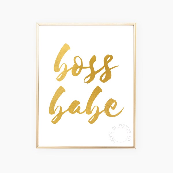 Boss Babe, Gold Foil Wall Art, Printable Wall Art, Cute Office Decor, Glam Office Decor, Instant Download