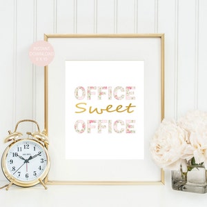 Office Sweet Office Wall Art, Cute Office Decor,Pink and gold Office Print, Faux Gold Foil Print, Printable Wall Art, Instant Download