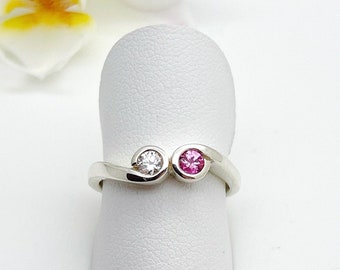 Pink Sapphire & Diamond Wave Ring Rub-over set in Silver - Handmade Doug Hughes Design