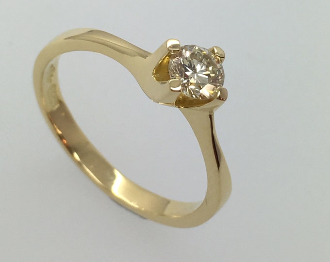 18ct Yellow Gold 0.38ct. Diamond Solitaire Engagement Ring, Handmade Douglas Hughes Design.