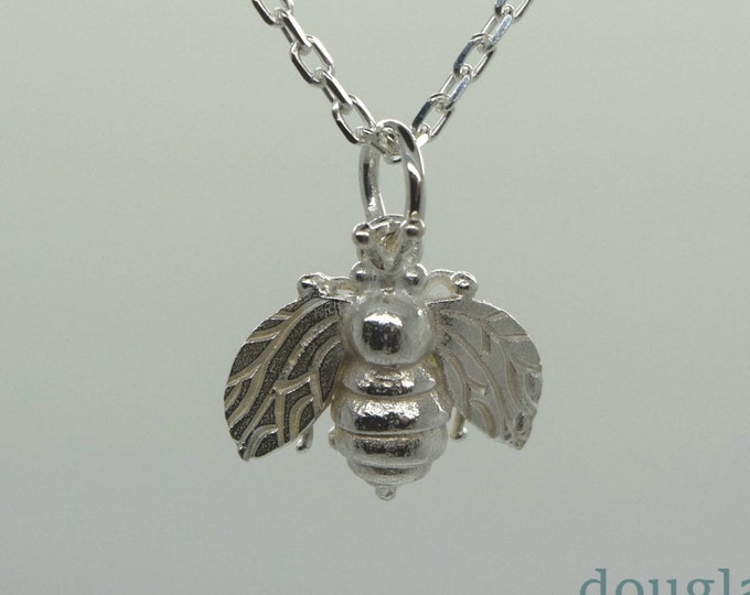 Cornish Honey Bee Pendant, Solid Silver Bee pendant, Handmade by Douglas Hughes