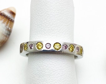 Platinum Ring set with Natural Pink & Yellow Diamonds - Douglas Hughes Design Handmade in Cornwall