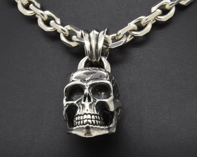 Heavy Silver Skull Necklace, Handmade Douglas Hughes Design: Skull Pendant, Skull Jewellery, Silver Skull Necklace, Heavy Silver Skull