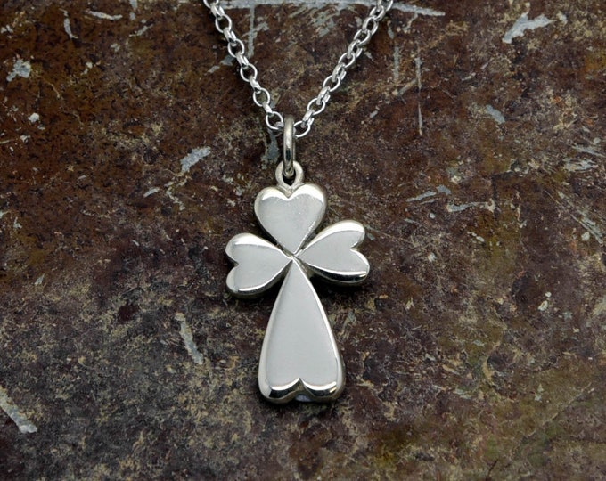 Solid silver Cross Pendant, Celtic Cross necklace, Handmade Silver Cross Necklace, Four Leaf Clover Necklace, Cross and Chain UK