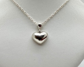 Handmade Solid Silver Puffed Heart Pendant - Douglas Hughes Design