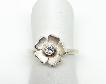 Diamond Silver Flower Ring - Handmade Douglas Hughes Design