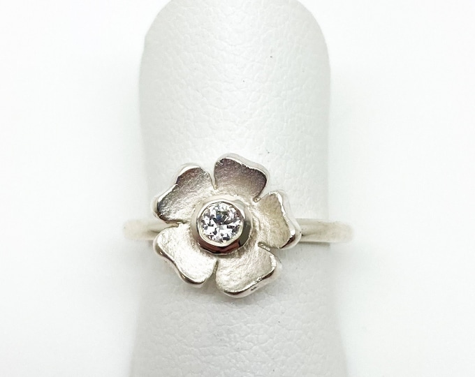 Diamond Silver Flower Ring - Handmade Douglas Hughes Design