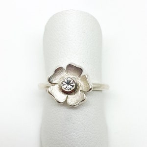 Diamond Silver Flower Ring - Handmade Douglas Hughes Design
