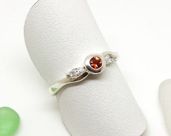 Orange Sapphire and Marquise Ring, Diamond Engagement Ring Handmade, Silver Engagement Rings For Women, Silver Ring With Sapphire