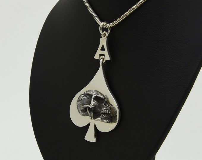 Handmade Silver Ace of Spades Skull Pendant (includes free silver chain), Douglas Hughes Design