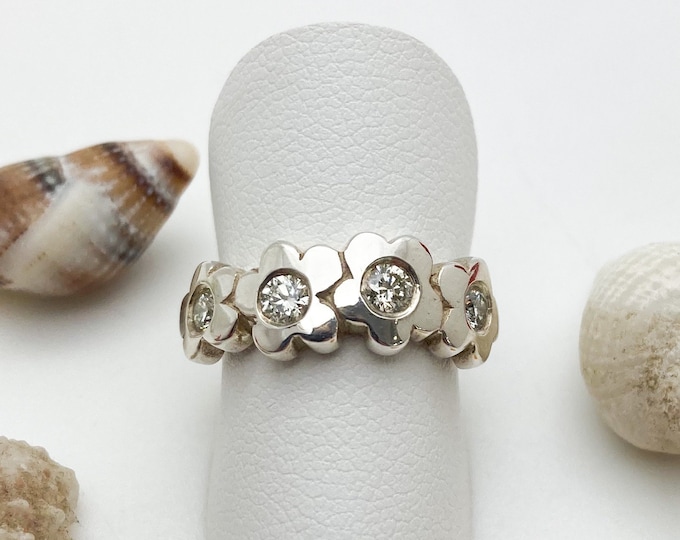 Silver Flower Ring set with a Half Carat of Diamonds - Handmade Douglas Hughes Design