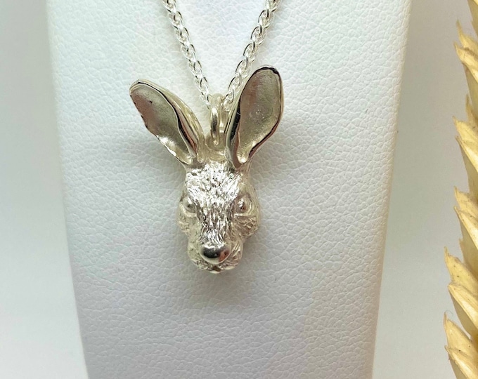 Solid Silver Hare Necklace, Handmade Rabbit Pendant Silver, Hare Pendant For Her, Rabbit Jewellery Gift For Her, Hare Jewellery UK