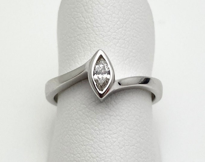 15pt Marquise Diamond Ring set in 18ct White Gold - Handmade Douglas Hughes Design