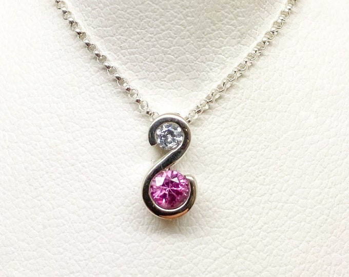 Pink Sapphire and Diamond Necklace, Diamond Pendant Necklace, Pink Sapphire Necklace Round Cut, September Birthstone Necklace