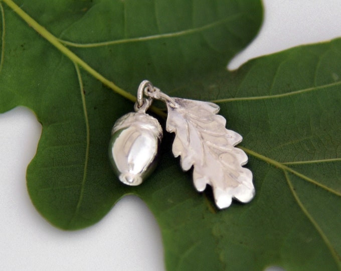 Acorn & Oak Leaf Pendant - Solid Silver - Handmade by Douglas Hughes