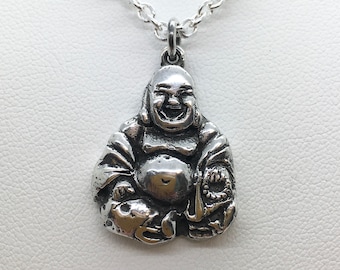 Handmade Solid Silver Smiling Buddha Pendant - Douglas Hughes Design: Budai Pendant, Heavyweight Buddha Pendant, Buddha Necklace, Budai