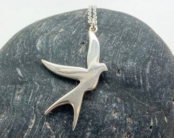 Silver Swallow Necklace, Swallow Pendant For Women, Handmade Silver Swallow Pendant, Swallow Jewellery Necklace, Solid Silver Necklace