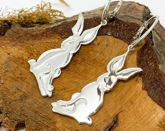 Silver Hare Drop Earrings For Women, Rabbit Earring Sterling Silver, Drop Silver Earrings Rabbit Jewellery