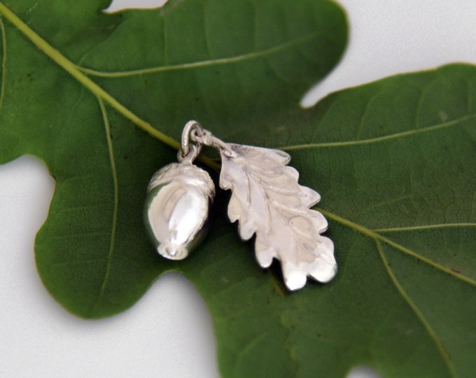 Acorn & Oak Leaf Pendant - Solid Silver - Handmade by Douglas Hughes