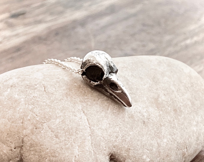 Silver Raven Skull Pendant, Handmade Douglas Hughes Design: Raven Skull Necklace, Raven Skull, Raven Skull Pendant, Witch Necklace