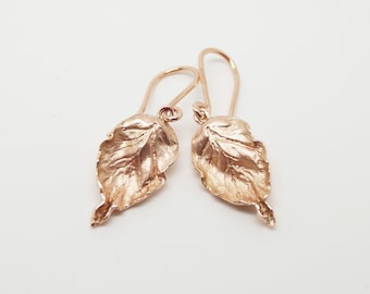 Rose Gold Beech Leaf Earrings - Solid Rose Gold - Handmade in Cornwall - Douglas Hughes Fine Jewellery