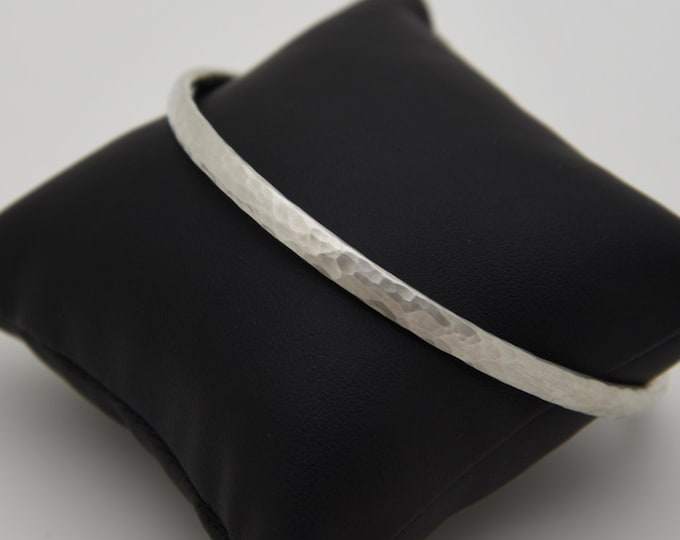 Hammered and Satinised Solid Silver Heavyweight Bangle - Handmade Douglas Hughes Design