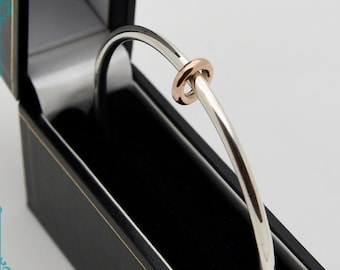 Silver Bangle with 9ct Rose Gold Ring - Handmade Douglas Hughes Design