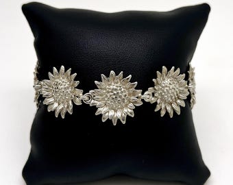 Handmade Silver Sunflower Bracelet | Solid 925 Sterling Silver